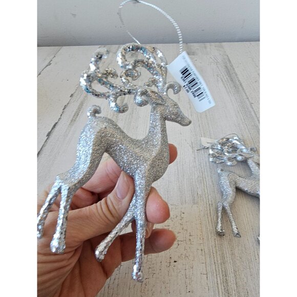 Macys Holiday Lane silver reindeer deer ornament glitter Xmas tree set - Picture 5 of 8